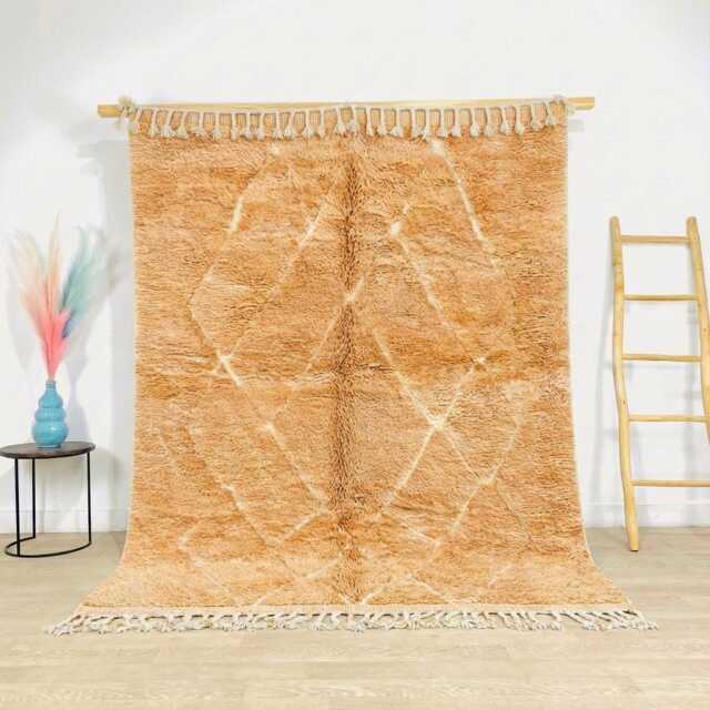 Custom Beni Ourain Rug, Orange Moroccan Wool Carpet, Terracotta Diamond Area Handmade Boho Living Room Decor, Fluffy Apricot Shag - image 1