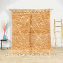 Custom Beni Ourain Rug, Orange Moroccan Wool Carpet, Terracotta Diamond Area Handmade Boho Living Room Decor, Fluffy Apricot Shag - thumbnail 1