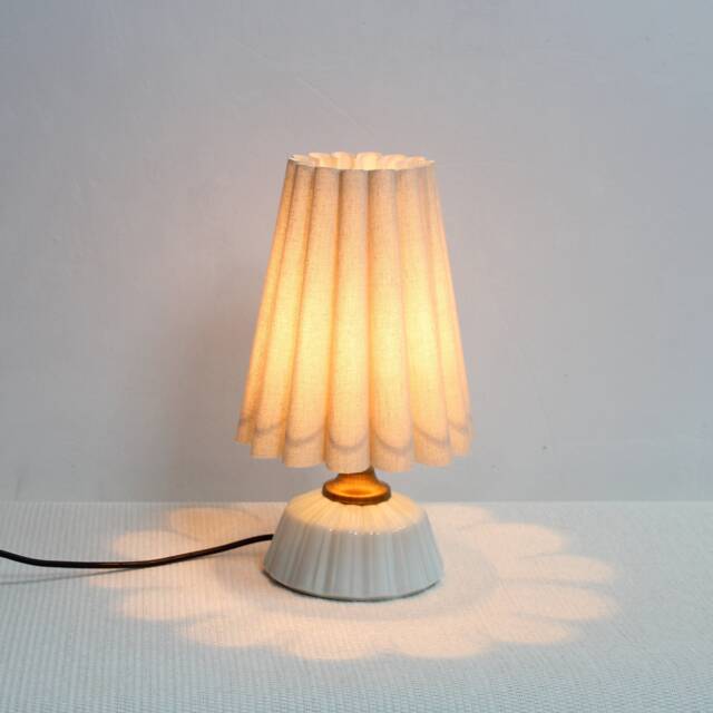 Handmade Burlap Fabric Table Lamp Ceramic Base, Aquamarine Accent-5# - image 1