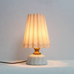 Handmade Burlap Fabric Table Lamp Ceramic Base, Aquamarine Accent-5# - thumbnail 4