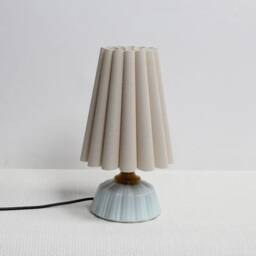 Handmade Burlap Fabric Table Lamp Ceramic Base, Aquamarine Accent-5# - thumbnail 3