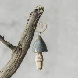 Swamp Blue Christmas Tree Ornament - Rustic Woodland Holiday Decor, Handmade Ceramic Forest Mushroom