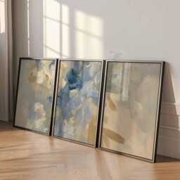 Set Of 3 Abstract Wall Art Prints, Neutral Blue & Beige Posters, Modern Brushstroke Botanical Decor - thumbnail 4