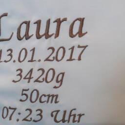 Pillow With Name For Birth - Owl in Heart Beige - thumbnail 3