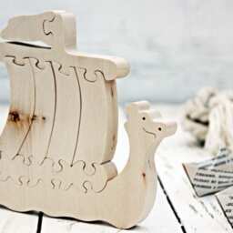 Viking Ship, Wooden Ship Puzzle, Waldorf Wood Toys, Educational Eco Montessori Christmas Toys - thumbnail 3