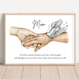 Personalised Memorial Mum Print - 2 Hands Only Unframed Bereavement Angel Present Gift Loss - thumbnail 3