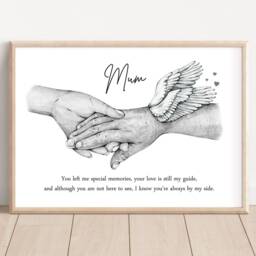 Personalised Memorial Mum Print - 2 Hands Only Unframed Bereavement Angel Present Gift Loss - thumbnail 2