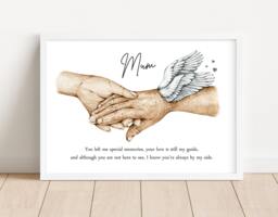 Personalised Memorial Mum Print - 2 Hands Only Unframed Bereavement Angel Present Gift Loss - thumbnail 1