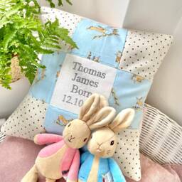 Bunny Birth & Christening Cushion, Bunny Cushion, Hare Rabbit Occasion Baby Gift, New Born Baby, Christening Gift - thumbnail 2