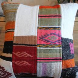 Vintage Kilim Pillow Cover - Patchwork Boho Cushion, 16 Inch - thumbnail 2