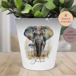 Watercolour Elephant Plant Pot/Pen Pot/ Makeup Brush Organiser With Custom Name - The Perfect Gift For Lovers - thumbnail 2