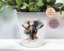 Watercolour Elephant Plant Pot/Pen Pot/ Makeup Brush Organiser With Custom Name - The Perfect Gift For Lovers - thumbnail 1