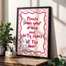 Leave Drama Dirty Shoes Door Art Print Funky Pink Typography - thumbnail 2