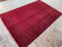 6x9 Handmade Afghan Khal Mohammadi Wool Rug -Deep Red Geometric Tribal Carpet - Authentic Hand-Knotted Oriental For Living Room, Hallway - thumbnail 1