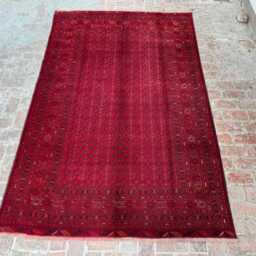 6x9 Handmade Afghan Khal Mohammadi Wool Rug -Deep Red Geometric Tribal Carpet - Authentic Hand-Knotted Oriental For Living Room, Hallway - thumbnail 2