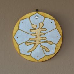 Round Feng Shui Wall Hanging With Gilded Calligraphy For Beauty & Joy, Precious Good Luck Home Decor in Pearl Beige Gold, Wellness Gift - thumbnail 3