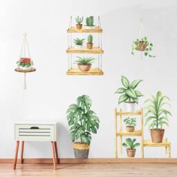 Plant Wall Sticker - Set Of Watercolour Plants On Shelves & Hanging Decals Nature Art - thumbnail 2