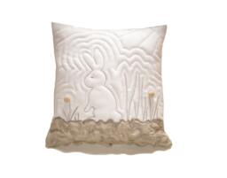 Easter Home Decoration, Bunny Throw Pillow, Rabbit Pillow Cover, 18 Inch/White Beige Machine Quilted - thumbnail 1