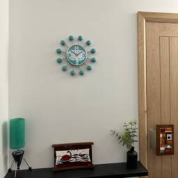 Handmade Turquoise Starburst Clock Mid-Century Modern Silent Ball Clock - thumbnail 4