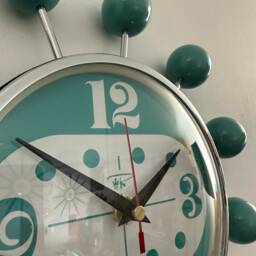 Handmade Turquoise Starburst Clock Mid-Century Modern Silent Ball Clock - thumbnail 3