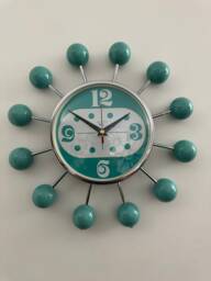 Handmade Turquoise Starburst Clock Mid-Century Modern Silent Ball Clock - thumbnail 1