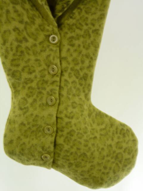 Christmas Stocking Wool Felt Camo Animal Print Green Ooak Repurposed Dana Buchman Sweater Buttons Recycled Upcycled 958 - image 1