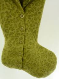 Christmas Stocking Wool Felt Camo Animal Print Green Ooak Repurposed Dana Buchman Sweater Buttons Recycled Upcycled 958 - thumbnail 1