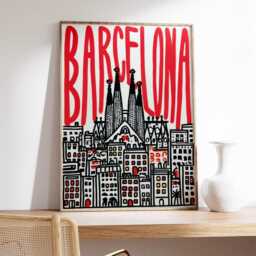 Barcelona Poster, Modern Pop Art Print, City Wall Art, Bold Red Typography Artwork, Sagrada Familia Illustration, Urban Travel Home Decor - thumbnail 2