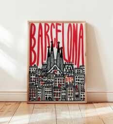 Barcelona Poster, Modern Pop Art Print, City Wall Art, Bold Red Typography Artwork, Sagrada Familia Illustration, Urban Travel Home Decor - thumbnail 1