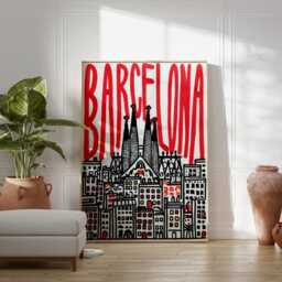 Barcelona Poster, Modern Pop Art Print, City Wall Art, Bold Red Typography Artwork, Sagrada Familia Illustration, Urban Travel Home Decor - thumbnail 3