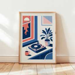 Vinyl Record Player Poster - Modern Music Wall Art Pink Blue Interior Print - thumbnail 4