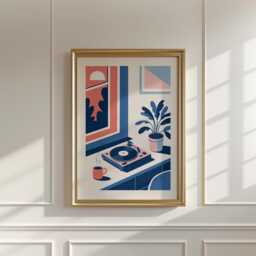Vinyl Record Player Poster - Modern Music Wall Art Pink Blue Interior Print - thumbnail 3