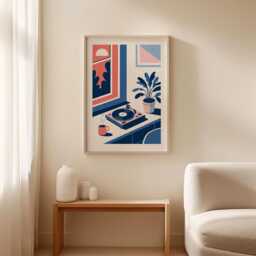 Vinyl Record Player Poster - Modern Music Wall Art Pink Blue Interior Print - thumbnail 2