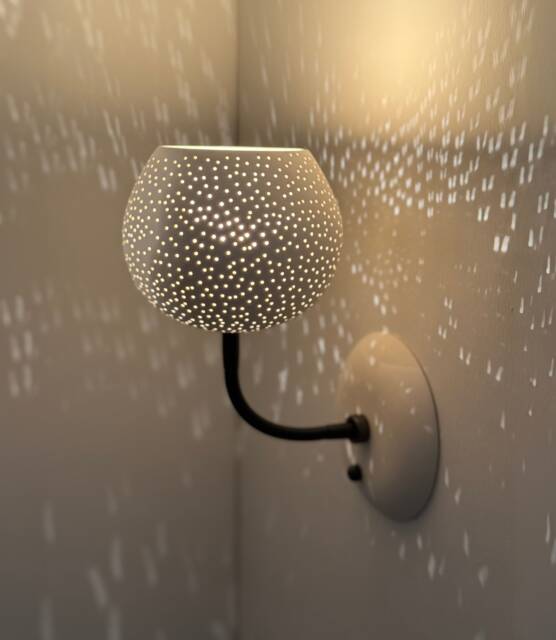 Claylight Sconce With Black Arm - Designer Wall Light Ceramic Lamp Unique Lighting - image 1