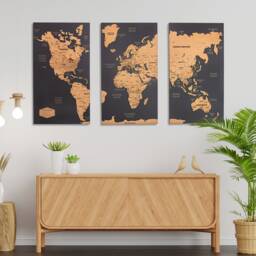 World Map Wall Art With Free Pins, Travel Push Pin Board, Wooden Of The Decor, Wood Apartment Decor - thumbnail 3