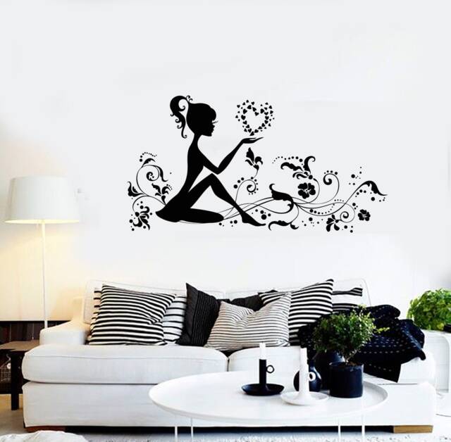 Young Girl Beauty Salon Vinyl Wall Decal Love Flower Floral Heart Romantic Bedroom Decor Stickers Mural - #2264Di - image 1