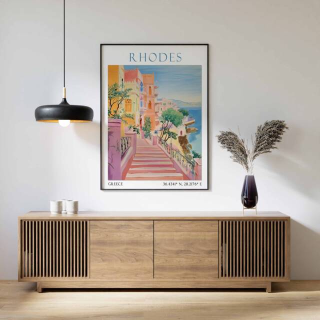 Rhodes Travel Print, Poster, Greece Wall Art, Landscape Greek Decor, Vintage Art - image 1