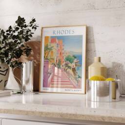 Rhodes Travel Print, Poster, Greece Wall Art, Landscape Greek Decor, Vintage Art - thumbnail 2