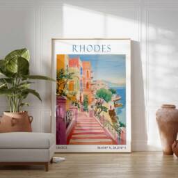 Rhodes Travel Print, Poster, Greece Wall Art, Landscape Greek Decor, Vintage Art - thumbnail 3