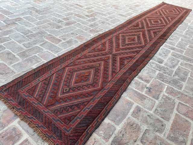2'6x13'3 Tribal Runner Rug - Vintage Hand-Knotted Wool Moshwani , Oriental Cozy Geometric Design Kitchen Hallway - image 1