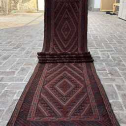 2'6x13'3 Tribal Runner Rug - Vintage Hand-Knotted Wool Moshwani , Oriental Cozy Geometric Design Kitchen Hallway - thumbnail 2