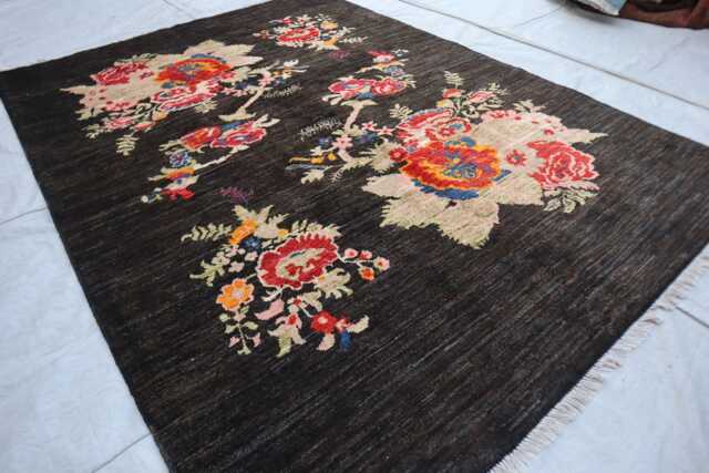 6x8 Ft Black Kazak Rug, Afghan Flower New Farmhouse Handmade Wool Luxury Bedroom Living Room Decor Rug - image 1