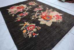 6x8 Ft Black Kazak Rug, Afghan Flower New Farmhouse Handmade Wool Luxury Bedroom Living Room Decor Rug
