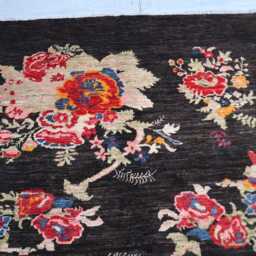6x8 Ft Black Kazak Rug, Afghan Flower New Farmhouse Handmade Wool Luxury Bedroom Living Room Decor Rug - thumbnail 3