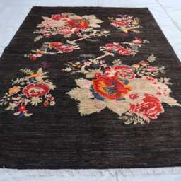 6x8 Ft Black Kazak Rug, Afghan Flower New Farmhouse Handmade Wool Luxury Bedroom Living Room Decor Rug - thumbnail 2