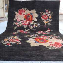 6x8 Ft Black Kazak Rug, Afghan Flower New Farmhouse Handmade Wool Luxury Bedroom Living Room Decor Rug - thumbnail 4