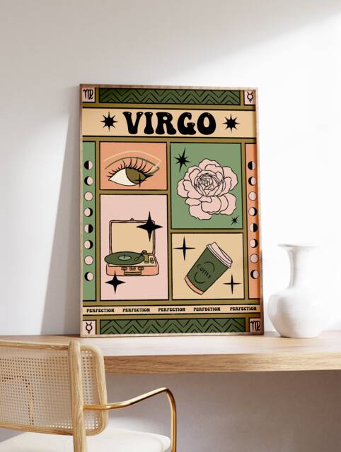 Virgo Star Sign Poster, Zodiac Tarot Card Print, Wall Decor, Boho Art, Spiritual Astrology A1/A2/A3/A4 - image 1