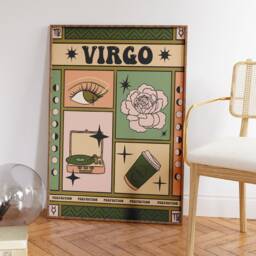 Virgo Star Sign Poster, Zodiac Tarot Card Print, Wall Decor, Boho Art, Spiritual Astrology A1/A2/A3/A4 - thumbnail 2