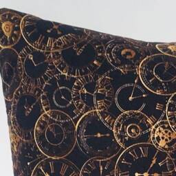 Great Steampunk Fabric With A Mass Of Overlapping Clock Faces Cushion Cover Fits 18 - thumbnail 2
