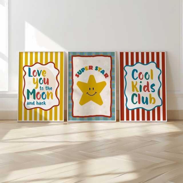 Cool Kids Club, Love You, Set Of 3, Boys Bedroom Prints, To The Moon, Nursery Quote, Colourful Kids, Playroom Decor, Toddler Boy Wall Art - image 1